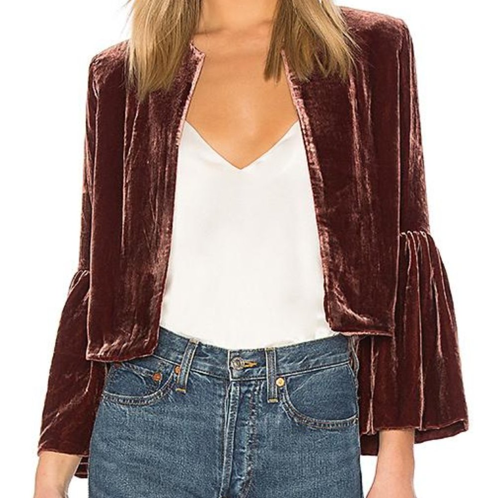 ULLA JOHNSON Mara Cropped Velvet Jacket In Mauve